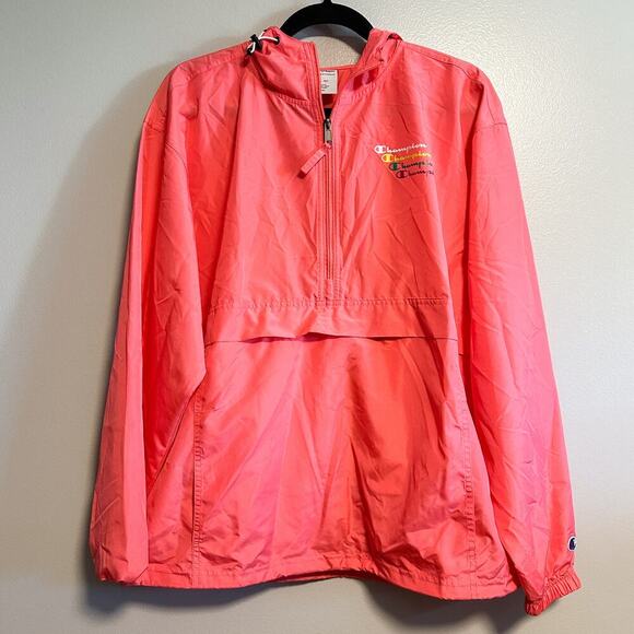 Champion Pink Packable Windbreaker Jacket Water Resistant Mirrored Logo Size M - Picture 4 of 13